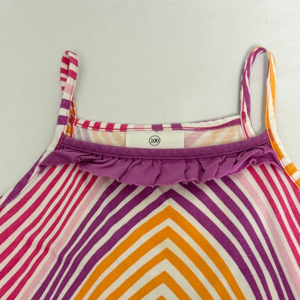 Hanna Andersson Girls Size 100 4T Pink Orange Chevron Cotton Ruffle Sundress - Picture 2 of 7